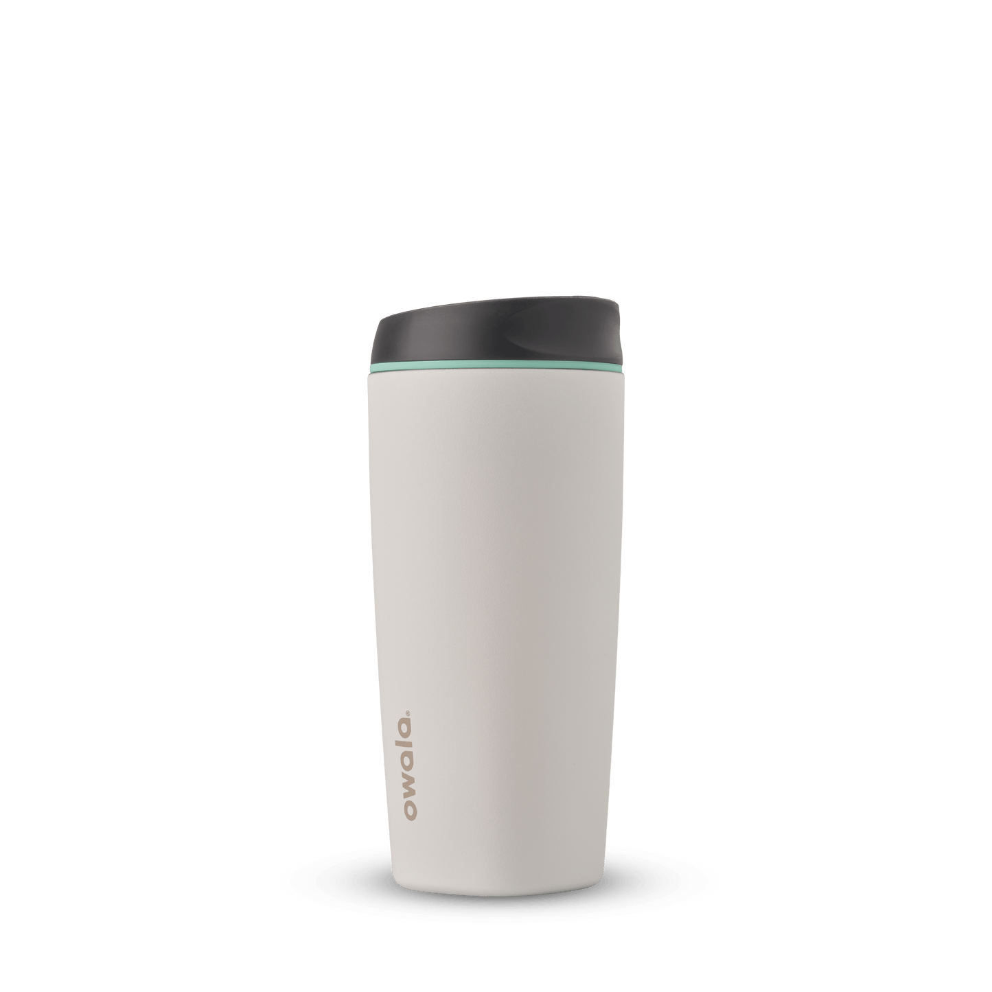 SmoothSip 20oz in Cloudscape, off-white cream tumbler body with charcoal gray flip-style lid and mint green accent ring